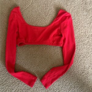 Red Ribbed Long Sleeve Crop Top